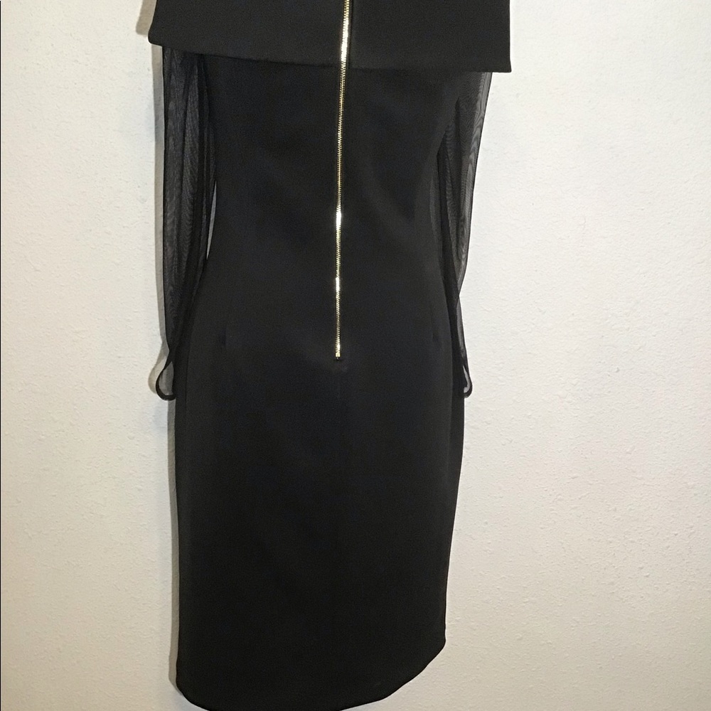 Calvin Klein black off shoulder fold over sheer sleeve sheath dress - Picture 8 of 8